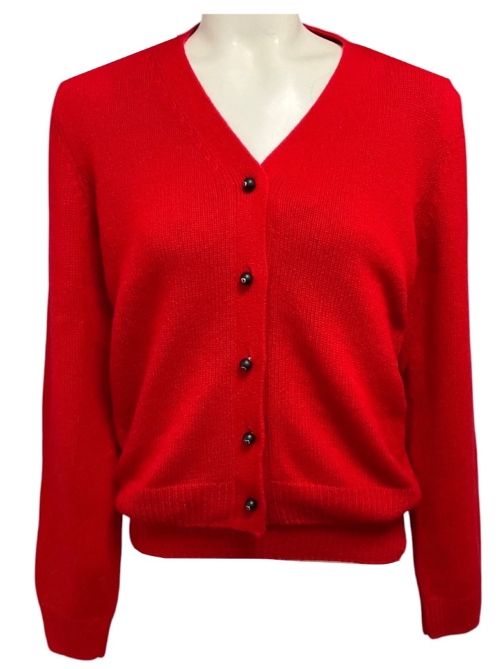 CHRISTIAN DIOR RED DIOR TRIBALES CASHMERE CARDIGAN AND MATCHING TOP TWIN SET